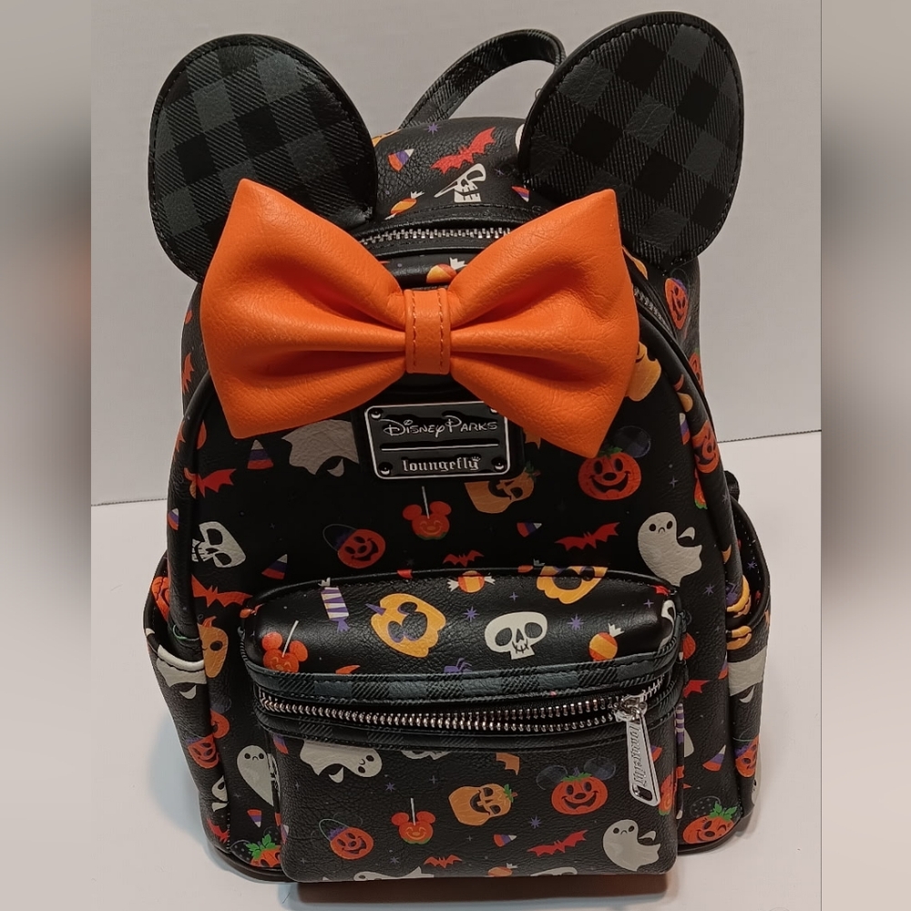 Loungefly Disney Parks Halloween Mini Backpack Black Orange Mickey Ears Pumpkin - Picture 4 of 5
